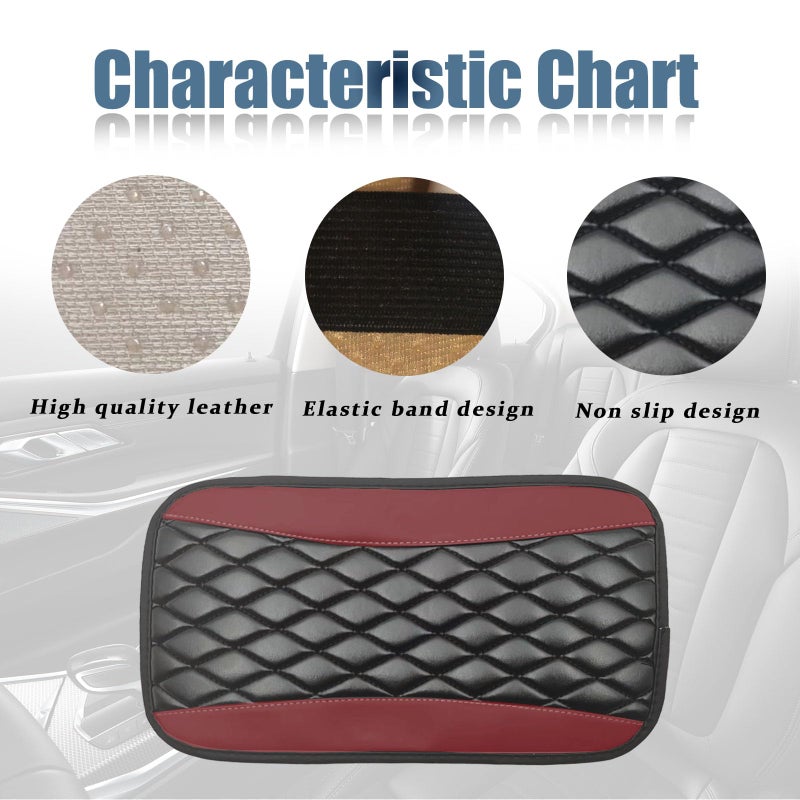 Vrasly Car Center Console Cover, Universal Leather Waterproof Armrest Seat Box Cover Protector, Comfortable Car Decor Accessories Fit for Most Cars, Vehicles, SUVs-Wine Red - Image 4
