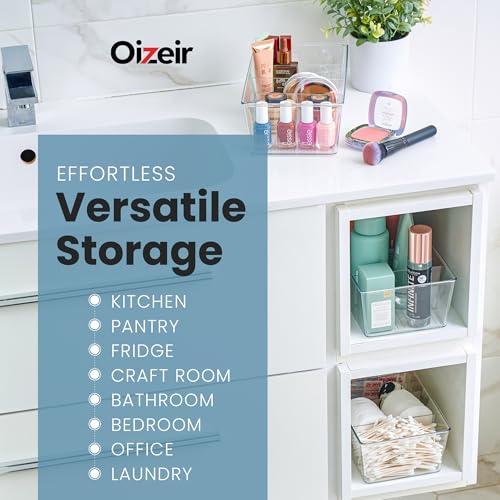 Oizeir Clear Pantry Organizer Bins (4PK) - Fridge Organizer with 3 Removable Dividers - Kitchen Pantry Organizers & Storage - Storage Cabinet Snack - Image 5