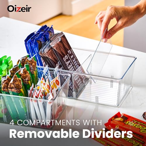 Oizeir Clear Pantry Organizer Bins (4PK) - Fridge Organizer with 3 Removable Dividers - Kitchen Pantry Organizers & Storage - Storage Cabinet Snack - Image 3