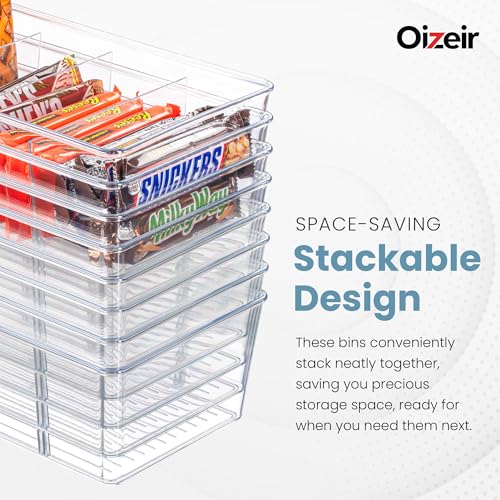 Oizeir Clear Pantry Organizer Bins (4PK) - Fridge Organizer with 3 Removable Dividers - Kitchen Pantry Organizers & Storage - Storage Cabinet Snack - Image 4