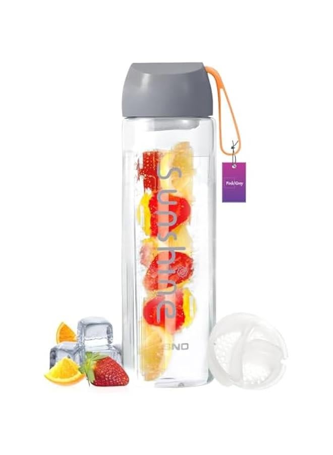 HOOKOR Sports Water Bottle, Plastic Fitness Cup w/Filter Scale, Leak-Proof, Juice Cup w/Portable Carry Rope, Ideal for Gym, Hiking, Wide Mouth and Ice Cube Friendly (Gray, 600ml) - Image 1