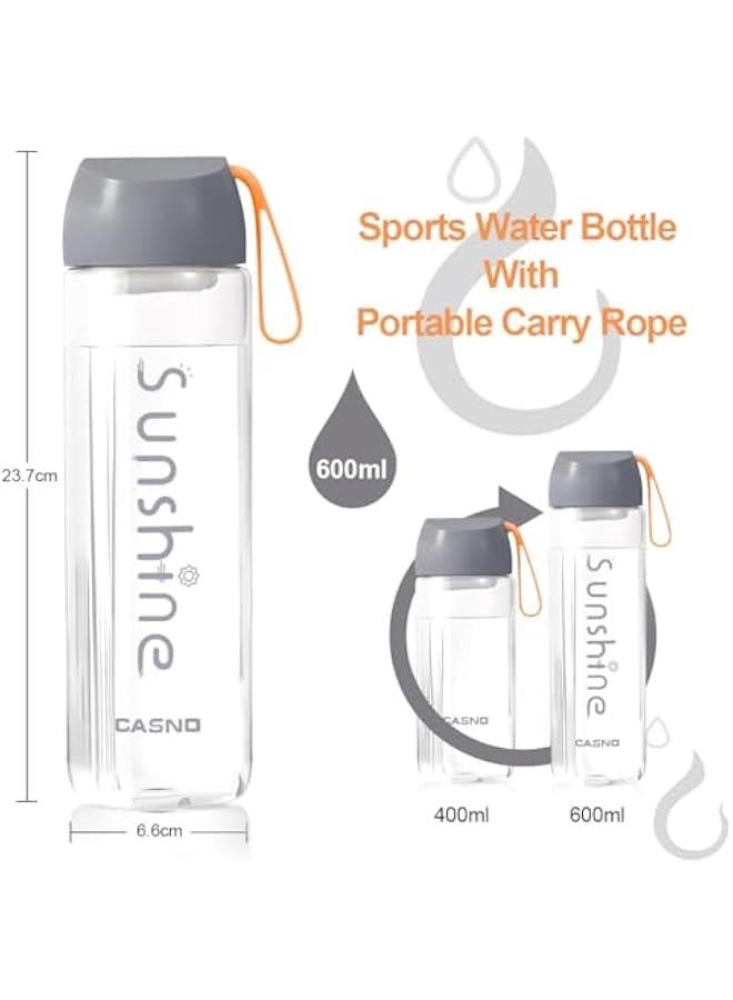 HOOKOR Sports Water Bottle, Plastic Fitness Cup w/Filter Scale, Leak-Proof, Juice Cup w/Portable Carry Rope, Ideal for Gym, Hiking, Wide Mouth and Ice Cube Friendly (Gray, 600ml) - Image 2