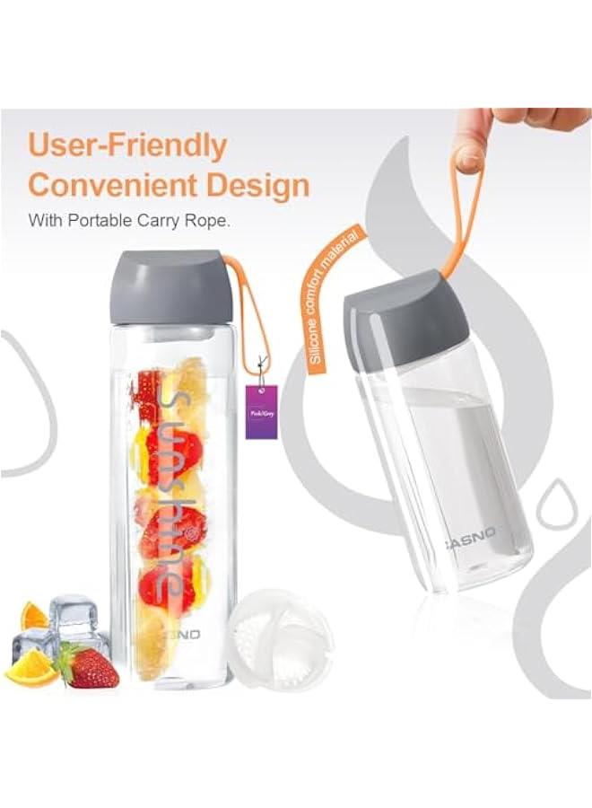 HOOKOR Sports Water Bottle, Plastic Fitness Cup w/Filter Scale, Leak-Proof, Juice Cup w/Portable Carry Rope, Ideal for Gym, Hiking, Wide Mouth and Ice Cube Friendly (Gray, 600ml) - Image 3