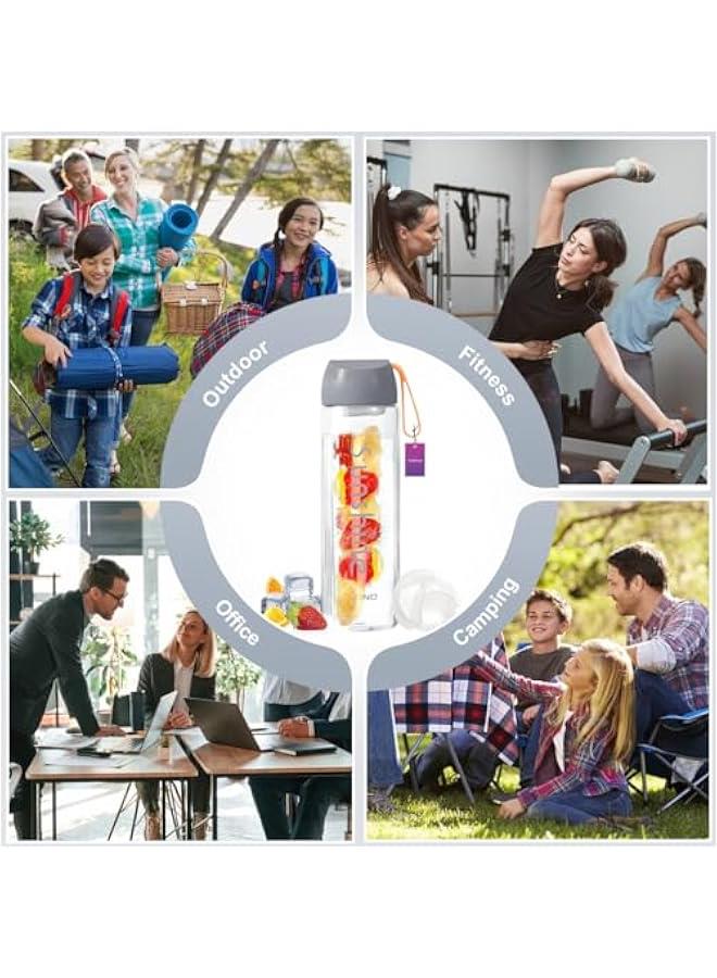 HOOKOR Sports Water Bottle, Plastic Fitness Cup w/Filter Scale, Leak-Proof, Juice Cup w/Portable Carry Rope, Ideal for Gym, Hiking, Wide Mouth and Ice Cube Friendly (Gray, 600ml) - Image 5