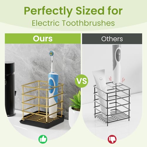 Chintu Toothbrush Holders for Bathrooms, Stainless Steel Toothbrush Holder Kids Electric 3 Slots Tooth Brushing Holder Stand and Toothpaste Holder for Bathroom Accessories Organizer with Tray, Gold - Image 5