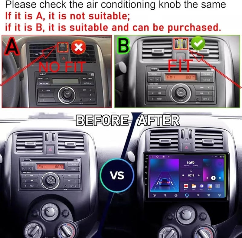 فيريكس ستيريو سيارة نيسان صني فيرسا مناسب لشاشة أندرويد صني 2008-2013 مع Apple Carplay Android Auto لاسلكي واي فاي DSP FM&AM BT AHD كاميرا متضمنة (2 + 32 جيجابايت Carplay) - Image 2