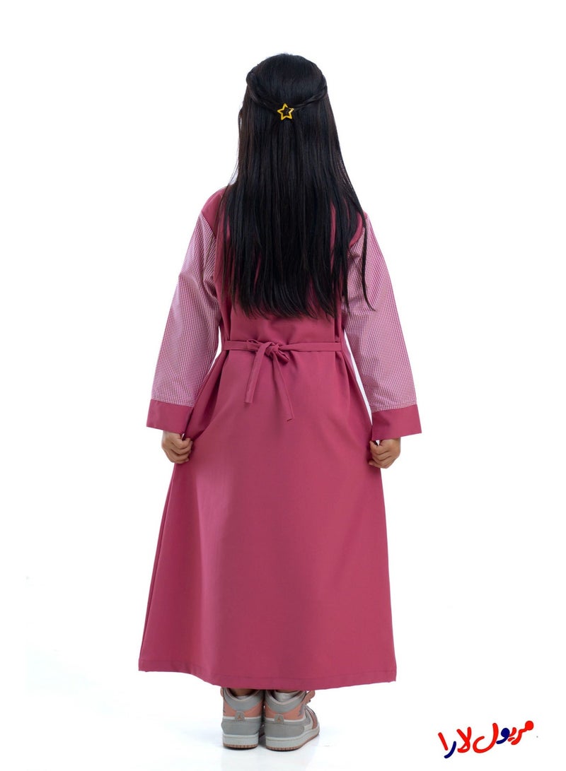 مريول لارا مريول كويتي ابتدائي وردي – زي مدرسي بناتي أنيق بخامة مريحة - Image 3