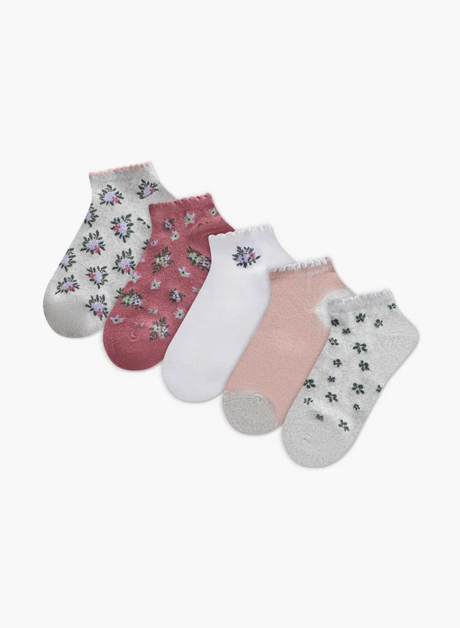 Floral Print Ankle Length Socks - Set of 5