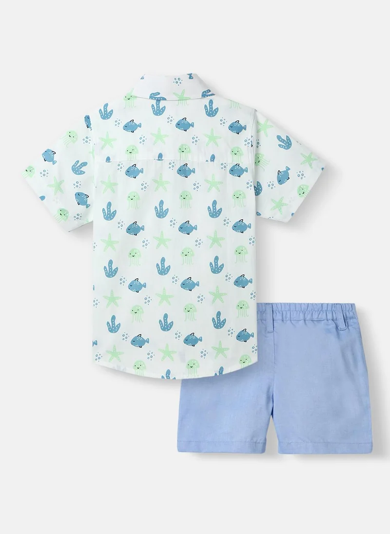 نوتيناتي Nautinati Boys' All-over Print Cotton Poplin With Chest Pocket