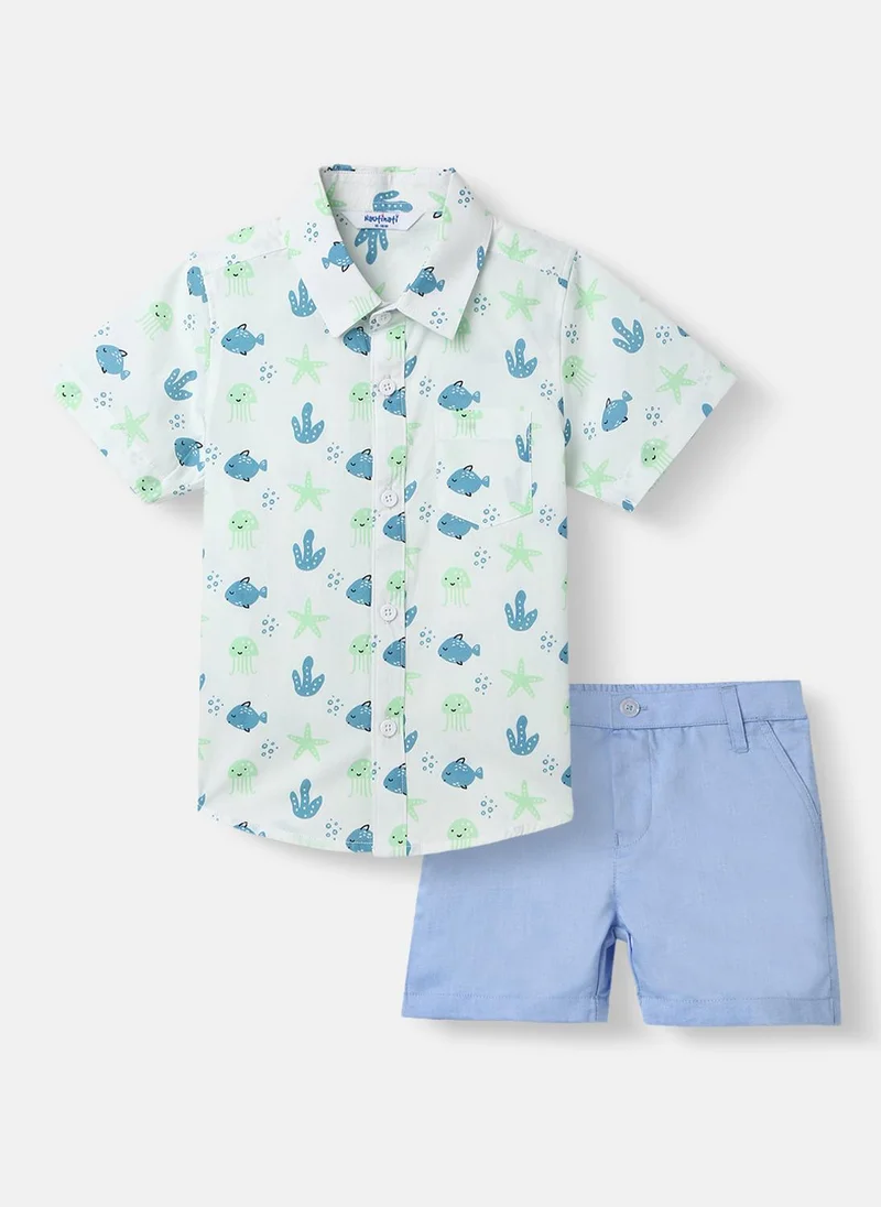 نوتيناتي Nautinati Boys' All-over Print Cotton Poplin With Chest Pocket