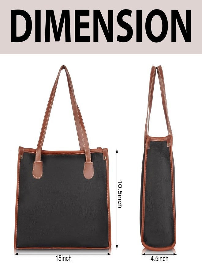 DANIEL CLARK Professional Two-Tone Leather Tote Bag, Black with Brown Trim, Double Handle Design, Large Capacity Shoulder Bag (Black) - Image 5