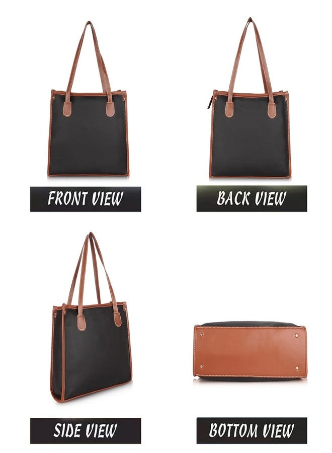 DANIEL CLARK Professional Two-Tone Leather Tote Bag, Black with Brown Trim, Double Handle Design, Large Capacity Shoulder Bag (Black) - Image 4