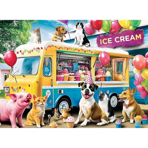 Nitktaia 300 Pieces Puzzles for AdultsIce Cream Truck Jigsaw Puzzle300 Pieces Puzzles for Adults Large PieceFun Animal Puzzles for Kids Ages 810Puzzle for Family Game Nights 205 x 15 in - Image 1