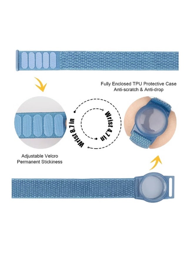 YJ 2 Pack AirTag Bracelet for Kids, Apple AirTag Case with Nylon Wristband, Anti-Lost GPS Tracker Case for Toddlers, Girls, Boys and Seniors Blue & Rainbow Colors - Image 2