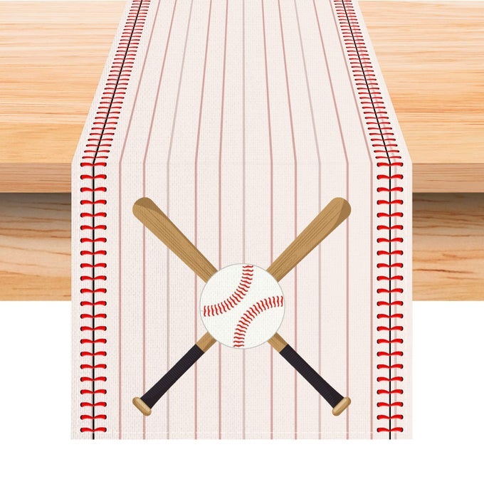 LINEN 13X72 BASEBALL TABLE RUNNER BASEBALL TABLE DECOR BASEBALL THEMED BIRTHDAY PARTY BABAY SHOWER DECORATION AND SUPPLIES FOR TABLE