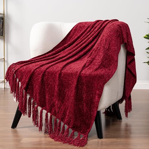 PAVILIA Pavilia Burgundy Red Throw Blanket for Couch  Sofa Bed Soft Knit Woven Maroon Blanket with Tassel Decorative for Chair  Living Room Wine Red 50x60