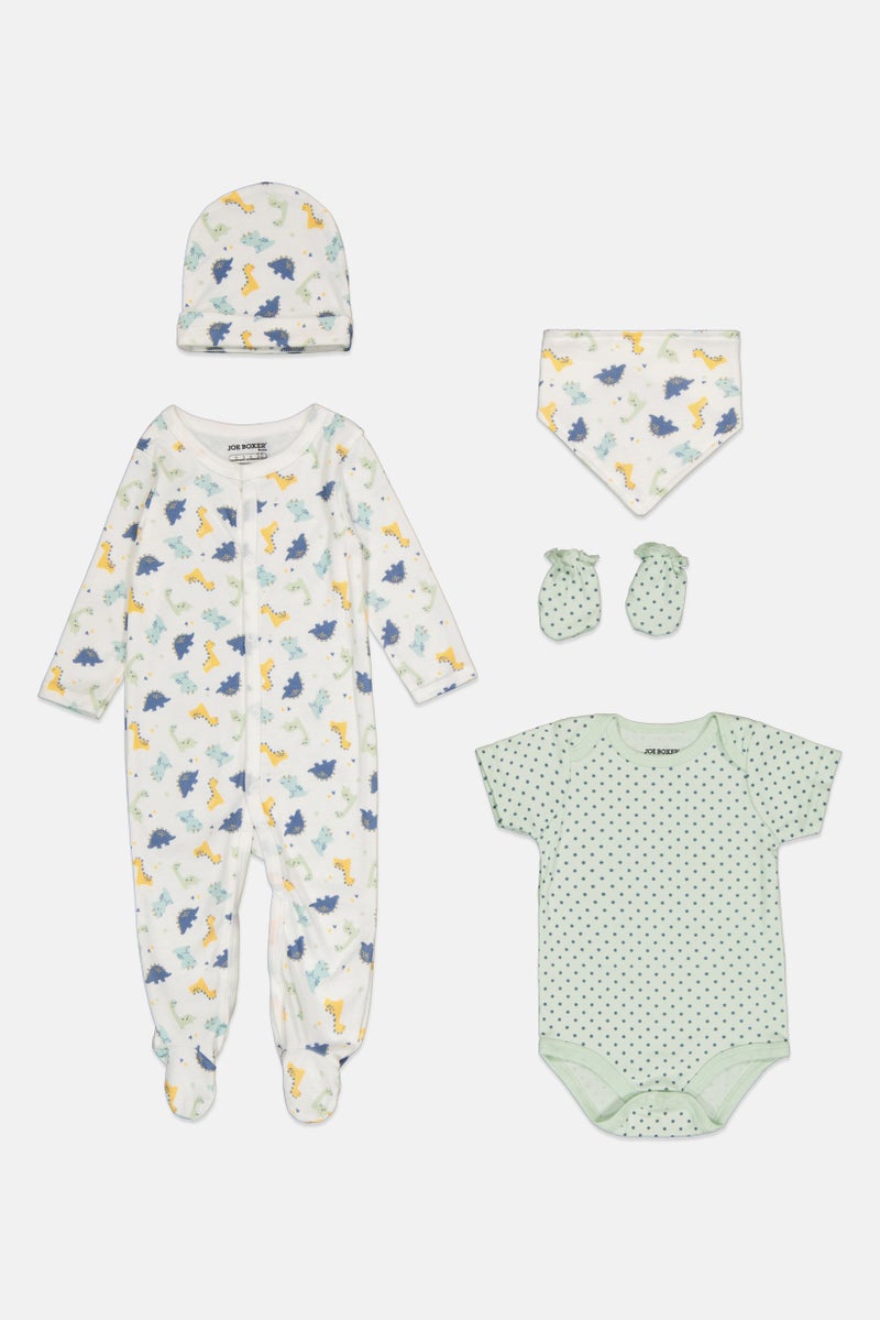 Joe Boxer Toddlers Boy 5 Pieces Bodysuits, Romper, Hat, Bib And Mittens Set, Multicolor - Image 2