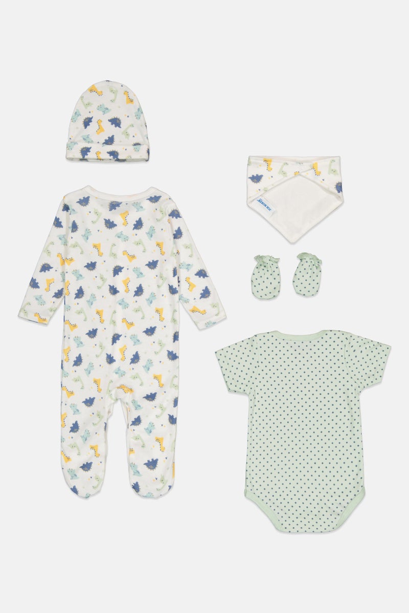 Joe Boxer Toddlers Boy 5 Pieces Bodysuits, Romper, Hat, Bib And Mittens Set, Multicolor - Image 3