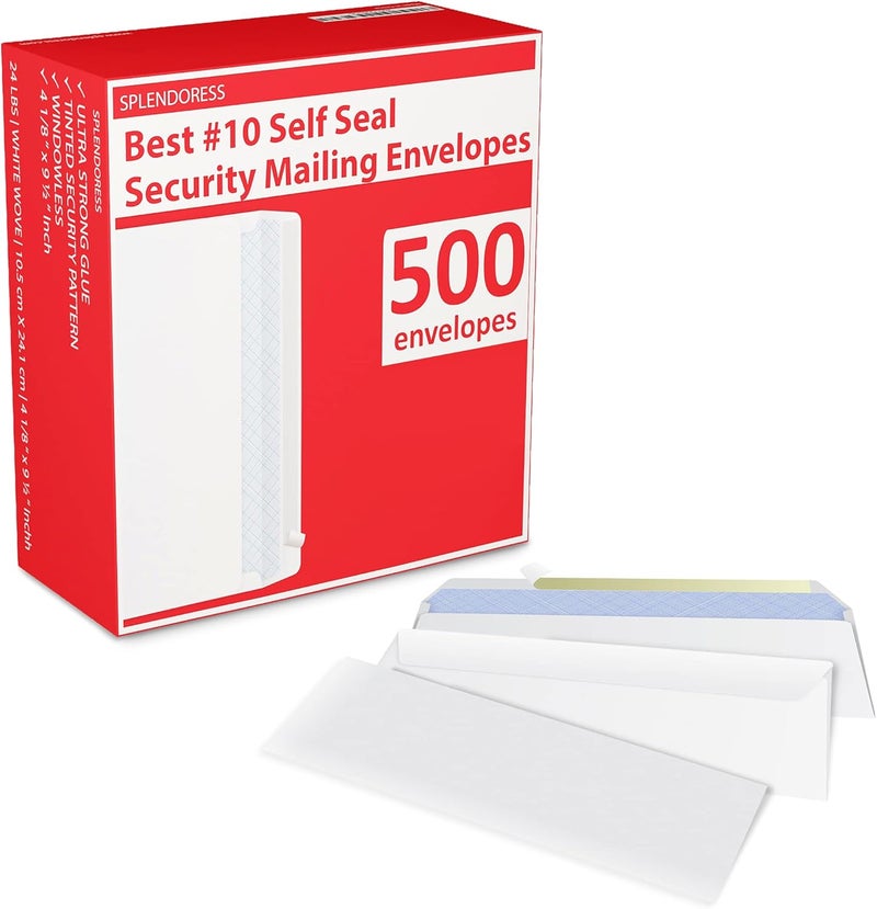 Splendoress #10 Envelopes Letter Size Self Seal | 500 Business Mailing Security Peel and Sealing Envelope | 100% Tinted | no 10 White Windowless Legal Regular Plain Envelops Pack | 4-1/8 x 9-1/2 Inches | 24 LB - Image 5