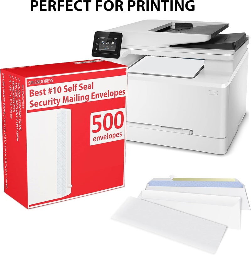 Splendoress #10 Envelopes Letter Size Self Seal | 500 Business Mailing Security Peel and Sealing Envelope | 100% Tinted | no 10 White Windowless Legal Regular Plain Envelops Pack | 4-1/8 x 9-1/2 Inches | 24 LB - Image 4