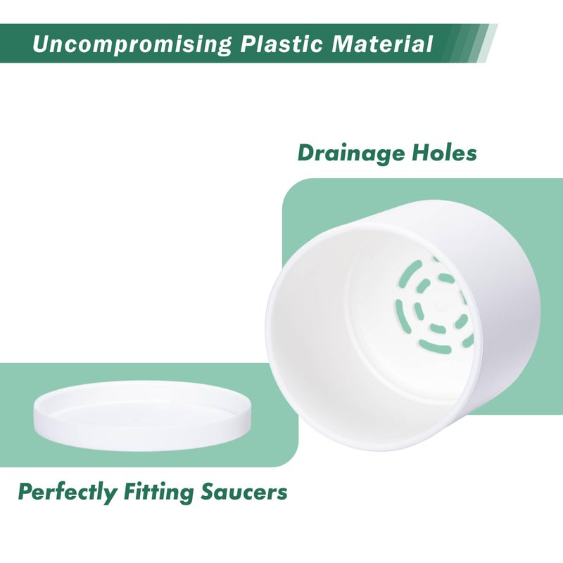 D'vine Dev 4 Pack 4 Inch Modern Plastic Plant Pots, Small Garden Planters for Plant with Drainage Holes and Saucers, White Color, 74-Z-E-2 - Image 4