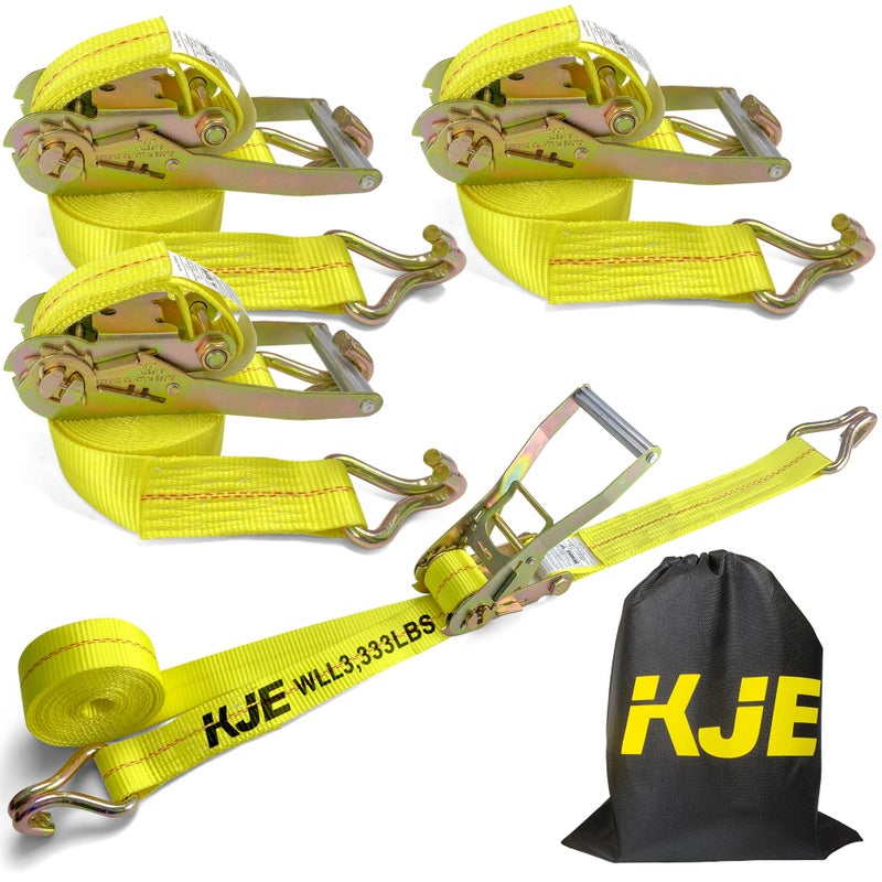 KJE Ratchet Straps Heavy Duty(4 Pack), 2" x 15' Ratchet Strap 10,000 Lbs Max Break Strength, Tie Down Ratcheting with J-Hook, Cargo Straps for Truck, Trailer, Moving Appliances - Image 1