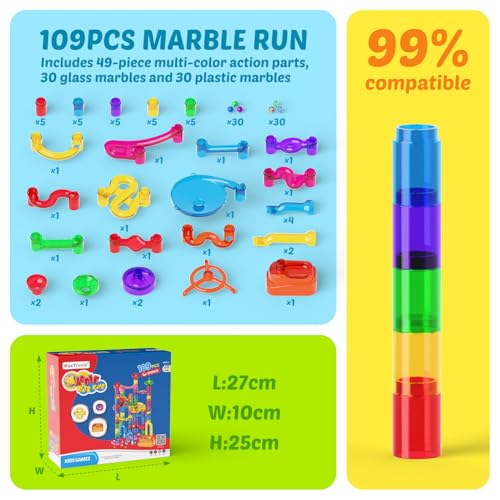 MaxTronic لعبة سباق كرات الرخام 109 قطعة - لعبة بناء متاهة الرخام - ألعاب تعليمية STEM - هدية عيد الميلاد أو عيد الميلاد للأطفال من عمر 3 إلى 12 - Image 5