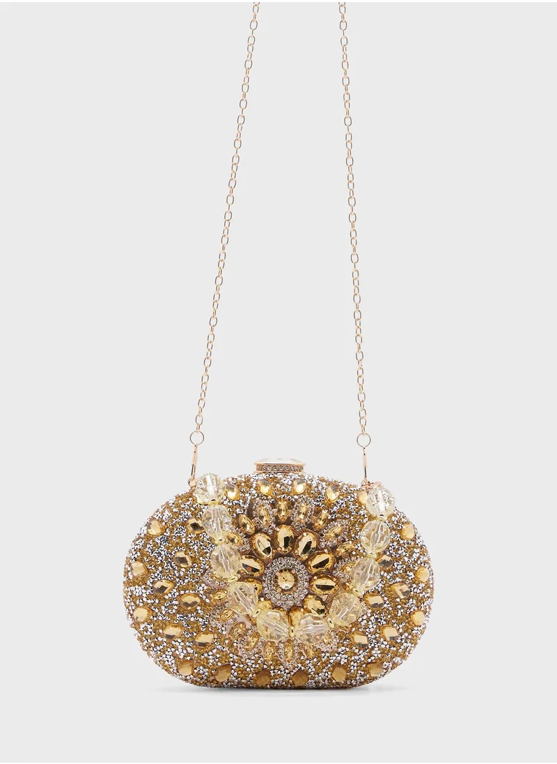 خزانة Diamante Jeweled Oval Frame Clutch Bag