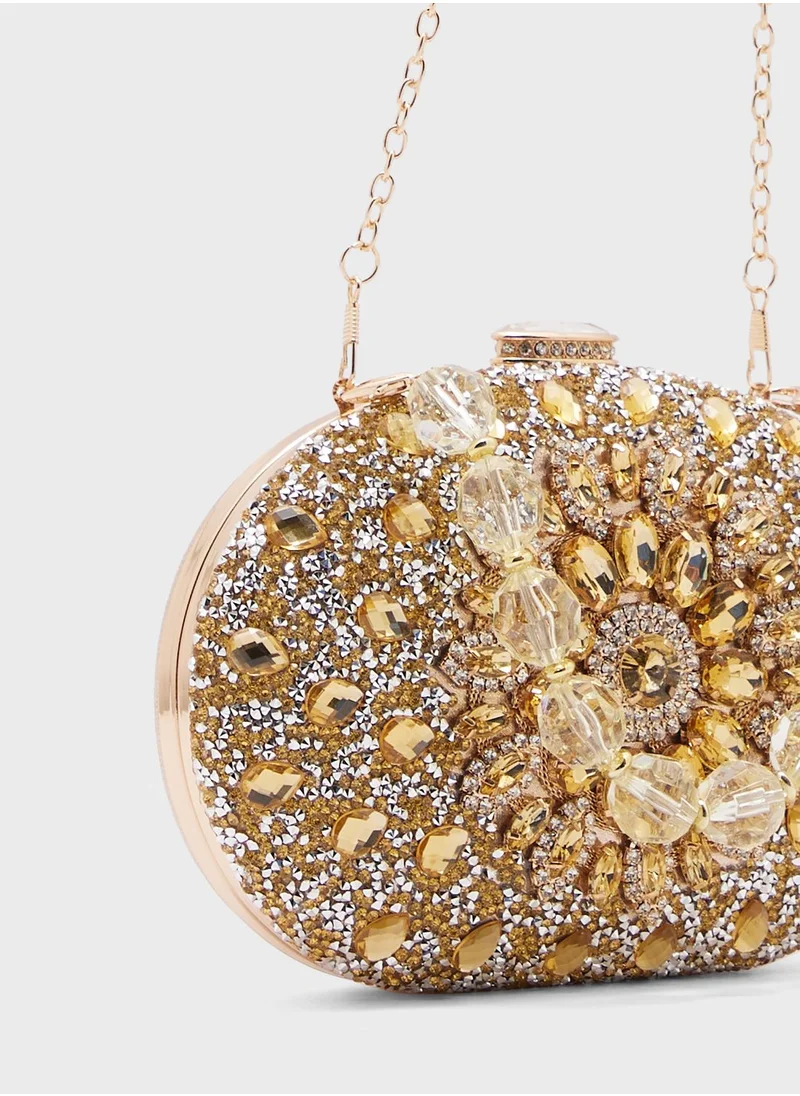 خزانة Diamante Jeweled Oval Frame Clutch Bag
