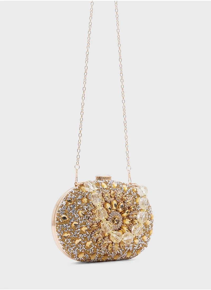 خزانة Diamante Jeweled Oval Frame Clutch Bag