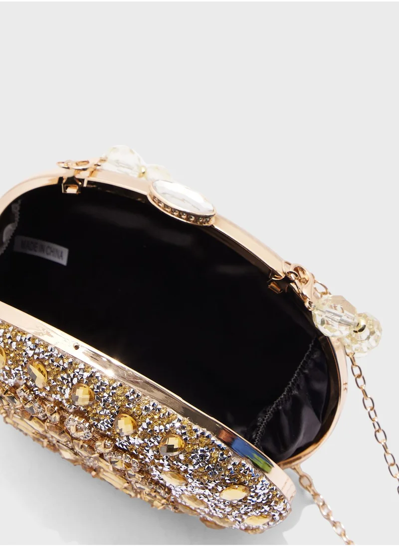 خزانة Diamante Jeweled Oval Frame Clutch Bag
