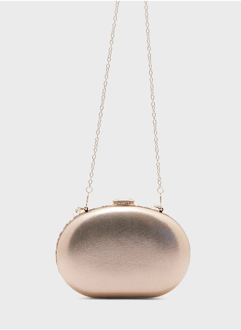 خزانة Diamante Jeweled Oval Frame Clutch Bag
