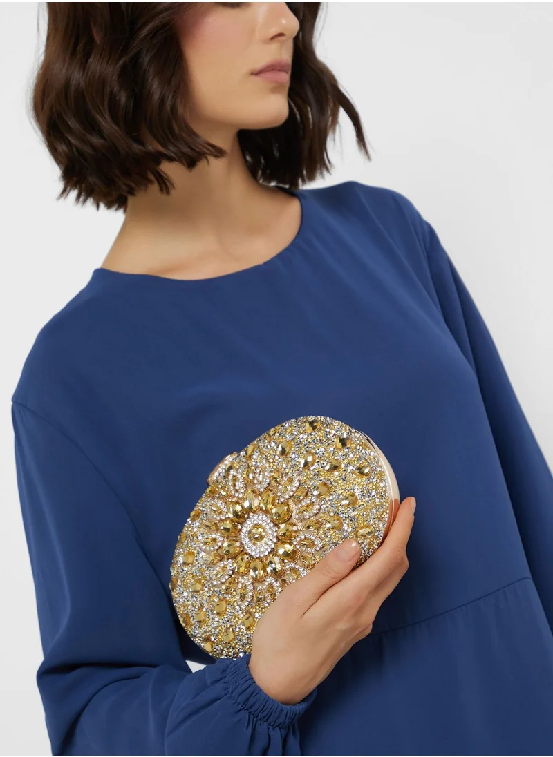 خزانة Diamante Jeweled Oval Frame Clutch Bag