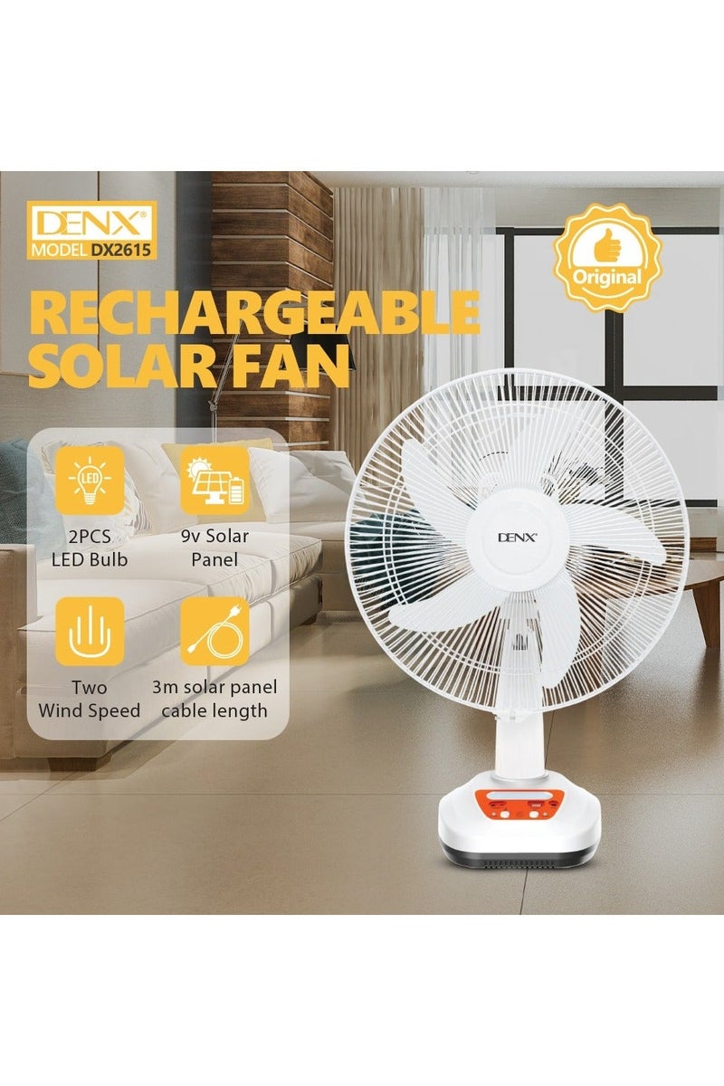 دينكس مروحة طاولة تعمل بالطاقة الشمسية بخمس شفرات مقاس 16 بوصة مع إضاءة LED، DX2615 - Image 1