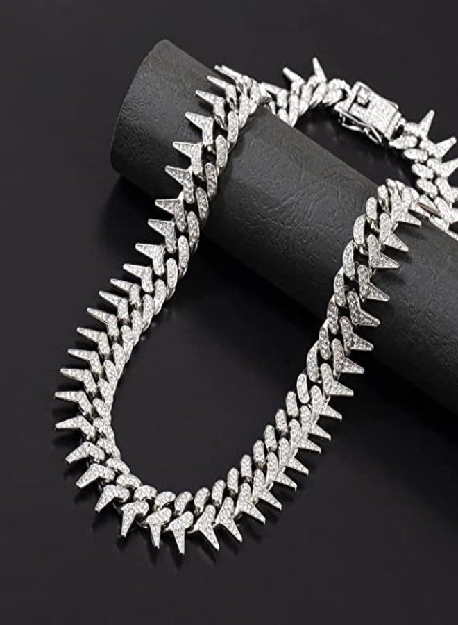 VIEN® Mc Stan Style Cuban Link Chain for Men,Women Chain Miami Necklace Iced Out Cubic Zirconia Sterling Silver Plated SS Chain (SILVER) - Image 2