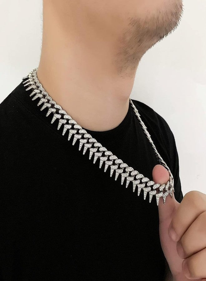 VIEN® Mc Stan Style Cuban Link Chain for Men,Women Chain Miami Necklace Iced Out Cubic Zirconia Sterling Silver Plated SS Chain (SILVER) - Image 4