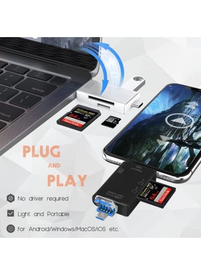 Excefore Sd Card Reader 6 In 1 Usb C Micro Usb Memory Reader Camera Viewer Usb 3.0 Sd Card Reader Adapter Used For Sd 3C Sd Micro Sd Tf Sdxc Sdhc Mmc Rs Mmc Micro Sdxc Micro Sdhc Uhs I White  - Image 2