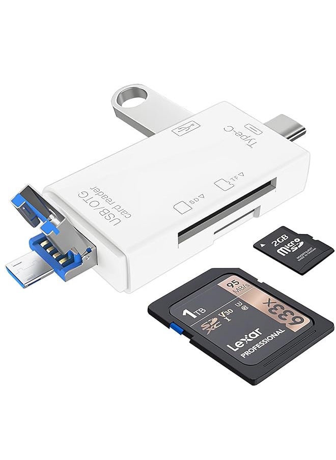 Excefore Sd Card Reader 6 In 1 Usb C Micro Usb Memory Reader Camera Viewer Usb 3.0 Sd Card Reader Adapter Used For Sd 3C Sd Micro Sd Tf Sdxc Sdhc Mmc Rs Mmc Micro Sdxc Micro Sdhc Uhs I White  - Image 1