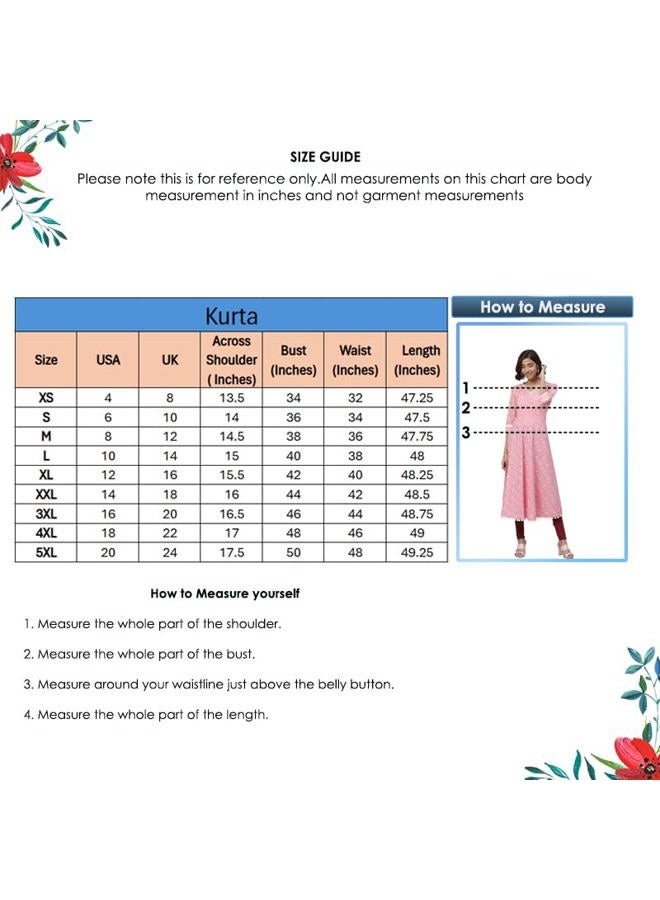 Yash Gallery Women's Pink Printed Anarkali Kurta with V-Neck, Lace Detailing, 3/4 Sleeves, Flared Hem & Cotton Blend Fabric – Comfortable Daily Wear - Image 5