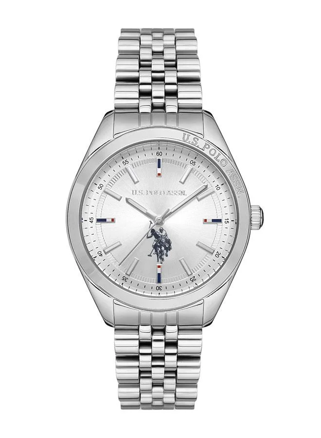 U.S. Polo Assn. U.S. Polo Assn. Fundamental 37mm Ladies' Monochromatic Silver Watch with Stainless Steel Band - USPA2041-11, Elegant Sophistication for Every Occasion