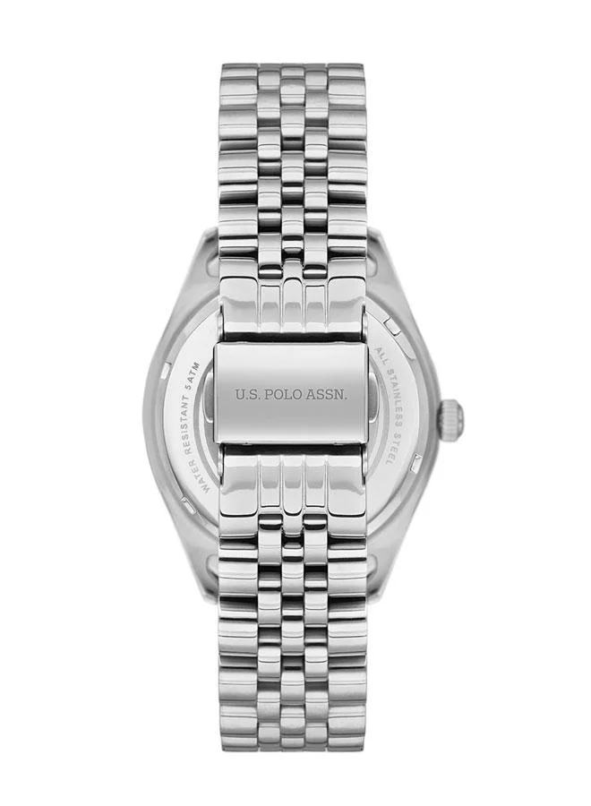 U.S. Polo Assn. U.S. Polo Assn. Fundamental 37mm Ladies' Monochromatic Silver Watch with Stainless Steel Band - USPA2041-11, Elegant Sophistication for Every Occasion