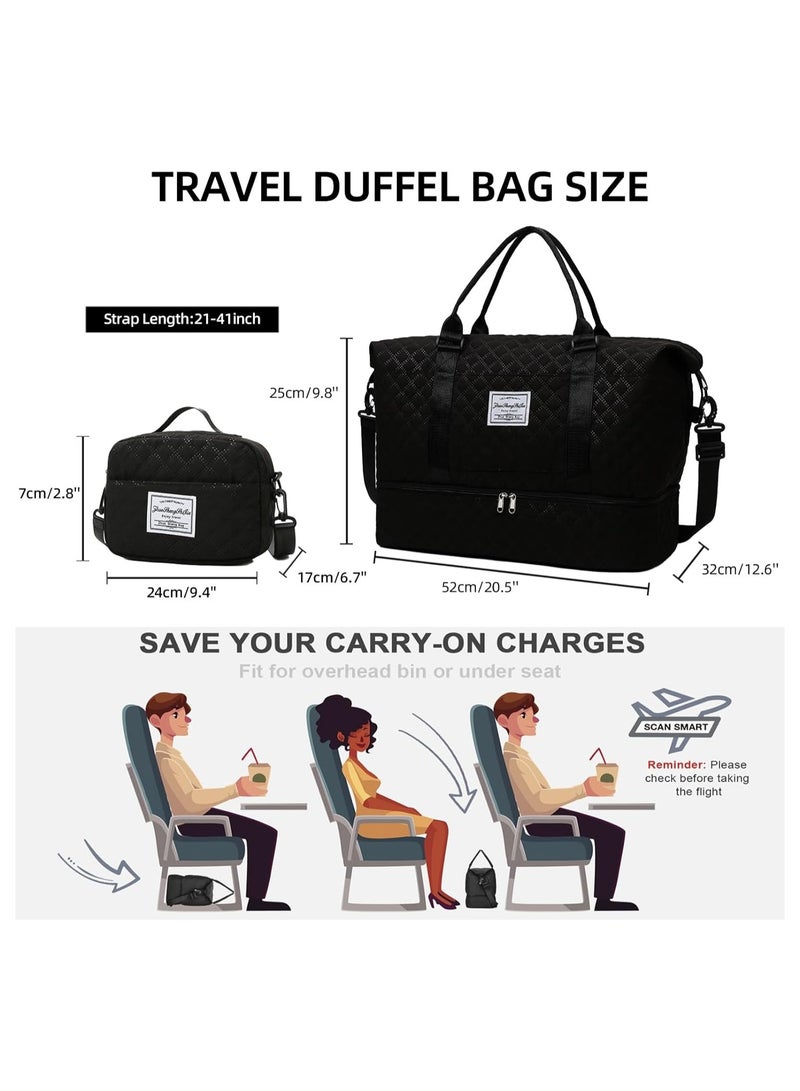 حقيبة سفر نسائية لعطلة نهاية الأسبوع، حقيبة دفل سوداء محمولة لليلة واحدة مع حجرة للأحذية، حقيبة رياضية كبيرة وحقيبة مستحضرات، حقيبة مثالية للمستشفى للولادة. - Image 3