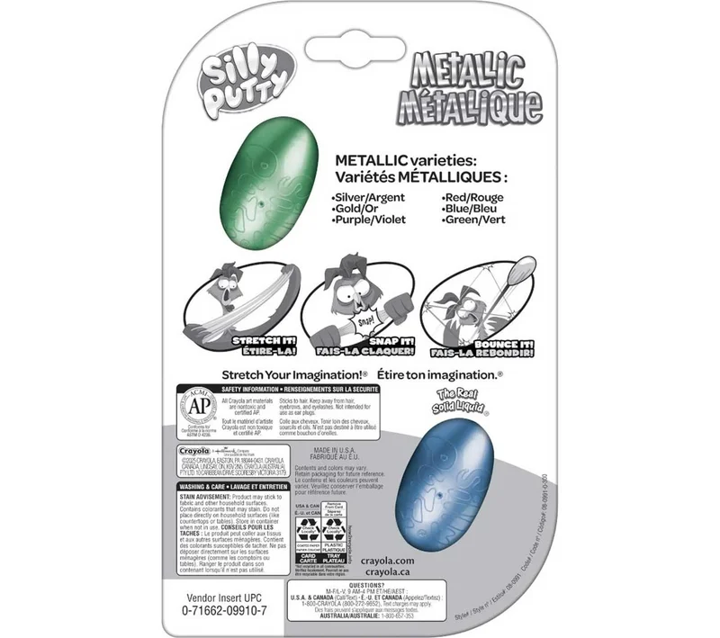 Crayola Crayola Silly Putty Metallic Eggs 2-Pack – Assorted Vibrant Colors, Sensory Fidget Toy for Kids Ages 4+, Classic Stretchy Putty, Non-Toxic