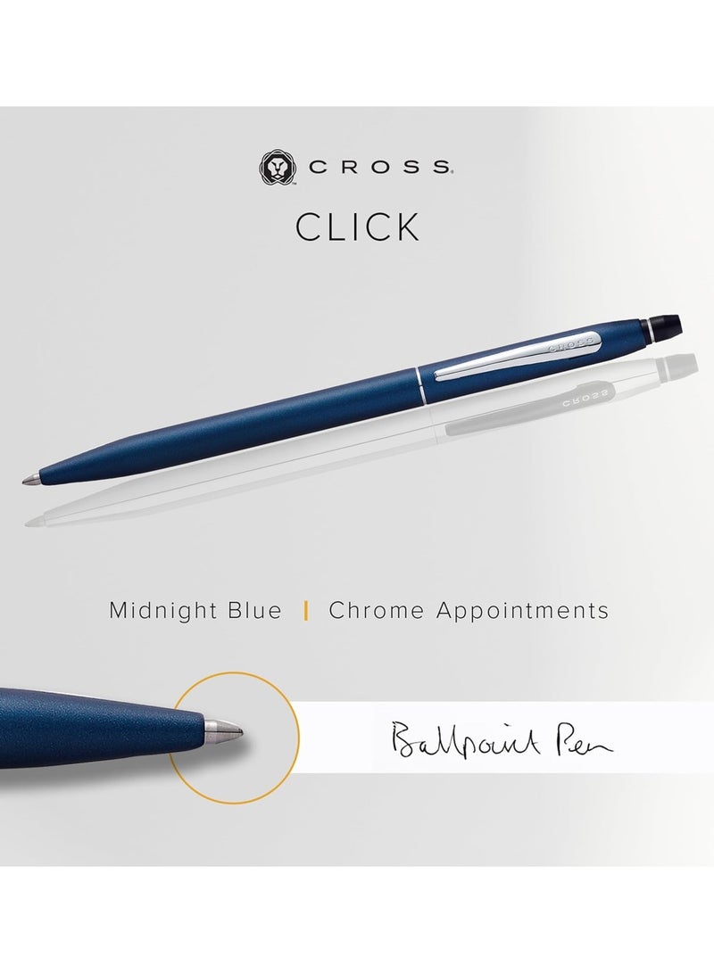 Cross 1-Piece Click Ballpoint Pen In Gift Box Black Ink Blue Barrel  - Image 2