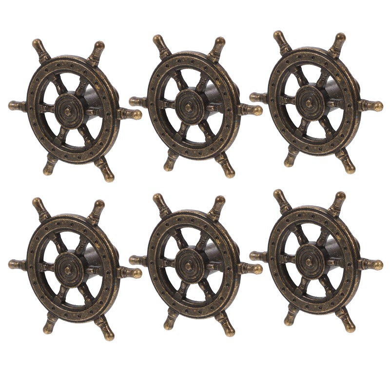 Vintage Bronze Ship Steering Wheel Cabinet Knobs 6pcs Antique Nautical Drawer Pulls For Kitchen Dresser - Image 2
