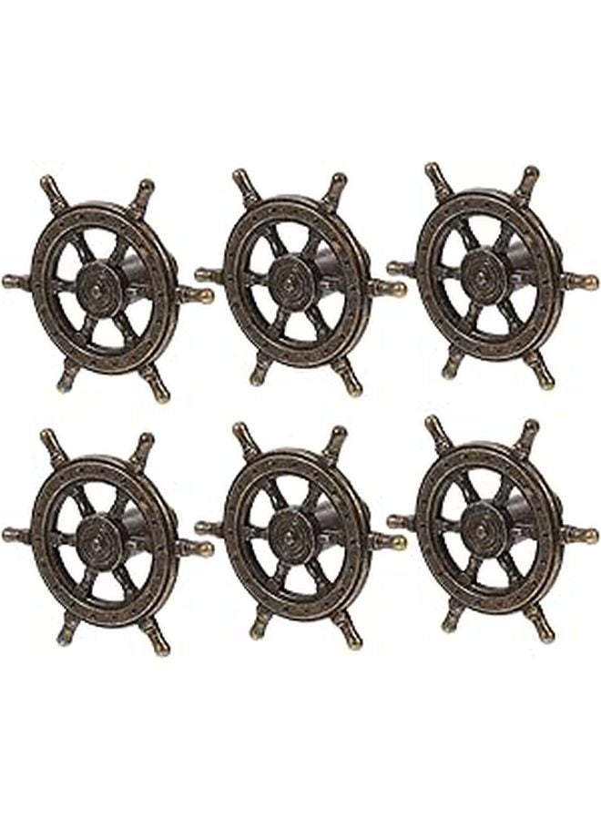 Vintage Bronze Ship Steering Wheel Cabinet Knobs 6pcs Antique Nautical Drawer Pulls For Kitchen Dresser - Image 1