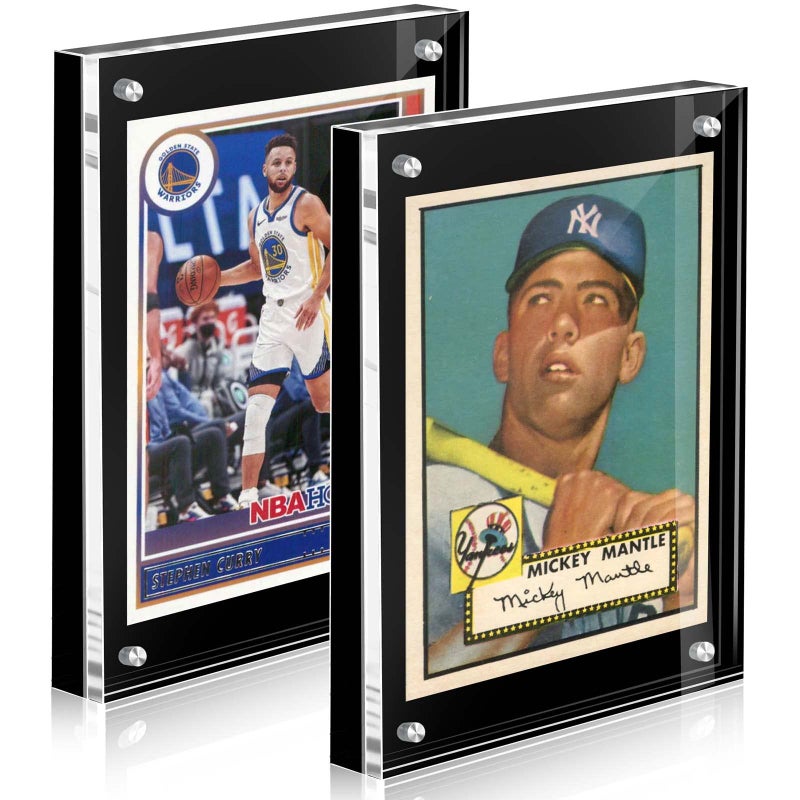 Acrylic Card Display Frame Magnetic Trading Card Frames Desktop Protector 2 Sets Black