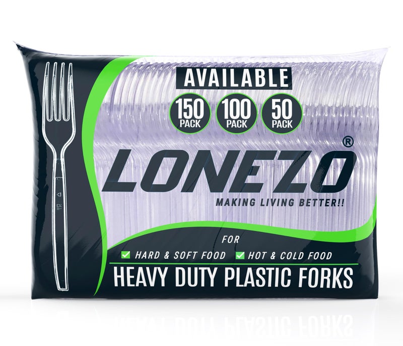 Lonezo 150 Count Plastic Forks Clear Forks Plastic Disposable Shatter Resistant Disposable Forks Eco Friendly Plastic Forks Heavy Duty Plastic Utensils