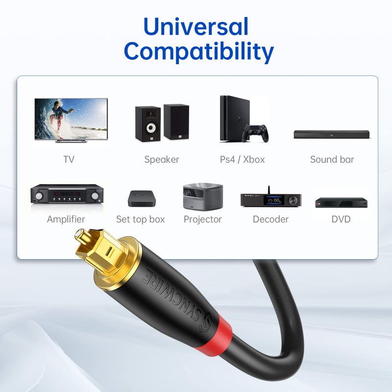 Syncwire Optical Audio Cable 6ft, Syncwire Digital Toslink Cable for Soundbar Male to Male Nylon Braided 24K Gold Plated SPDIF Optic Cord for TV, Home Theater - Image 5