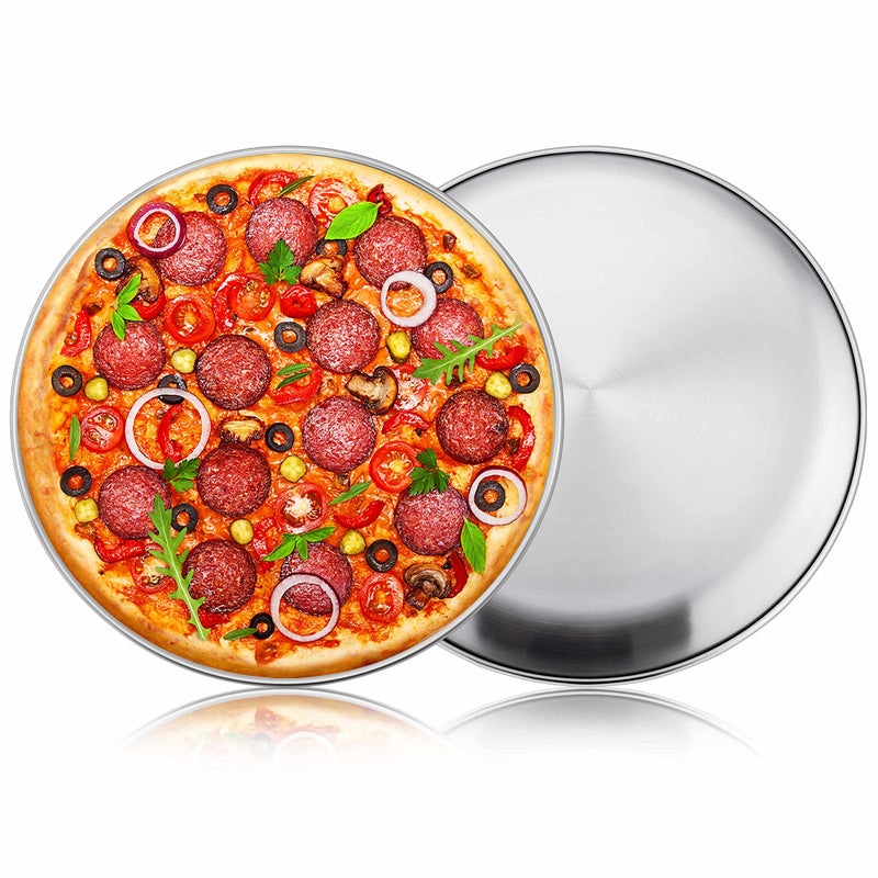 Herogo Pizza Tray Set of 2 12 Inch Stainless Steel Pizza Pan Oven Tray Round Baking Tray for Oven Serving Roasting NonToxic  Healthy Durable  Dishwasher Safe